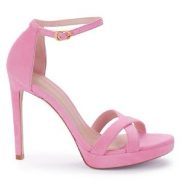 Stuart Weitzman Nudist Dico Disco Pink Suede PlatformStiletto Sandals